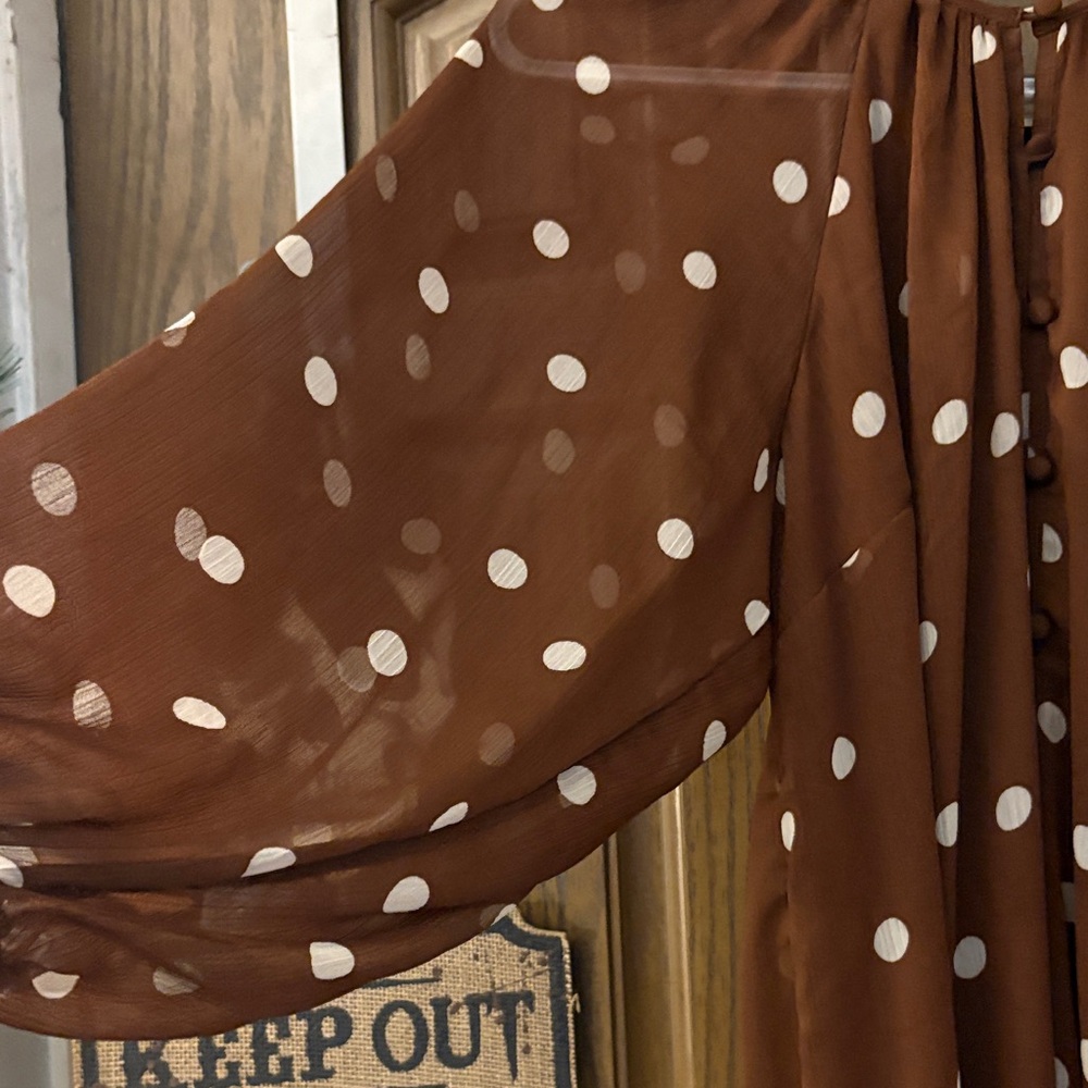 LC Lauren Conrad Chocolate Polka Dot Blouse - Picture 4 of 6